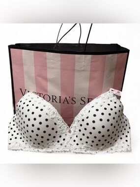 Victoria's Secret Cotton Lace-Trim Lightly Lined Wireless Bra in white dots